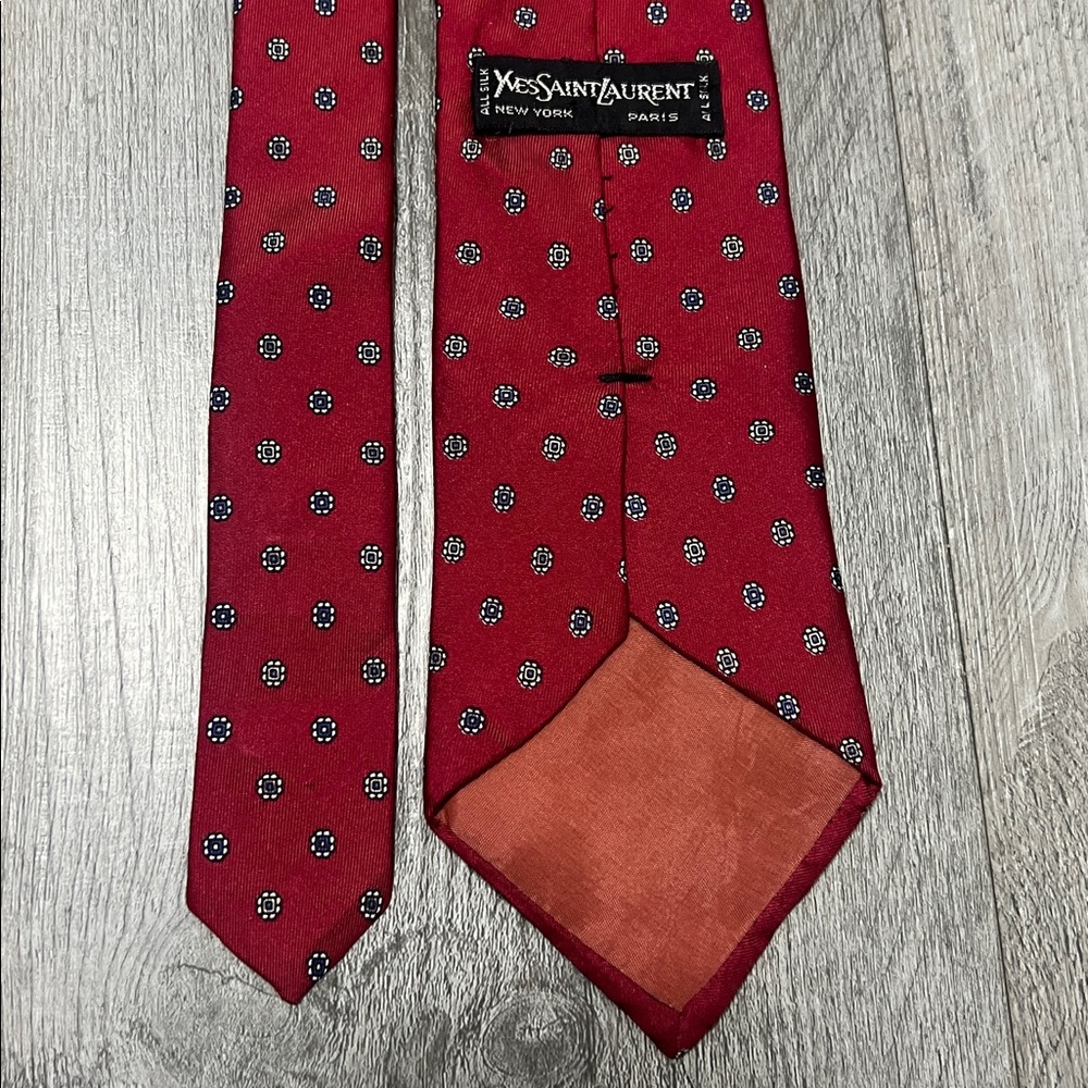 YSL All Silk Red and Black Patterned Tie